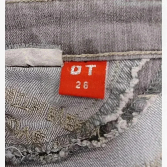 Daniela Tobler  Embroidered Flare Bootcut Grey Low Rise Designer Size 26 - Picture 6 of 11